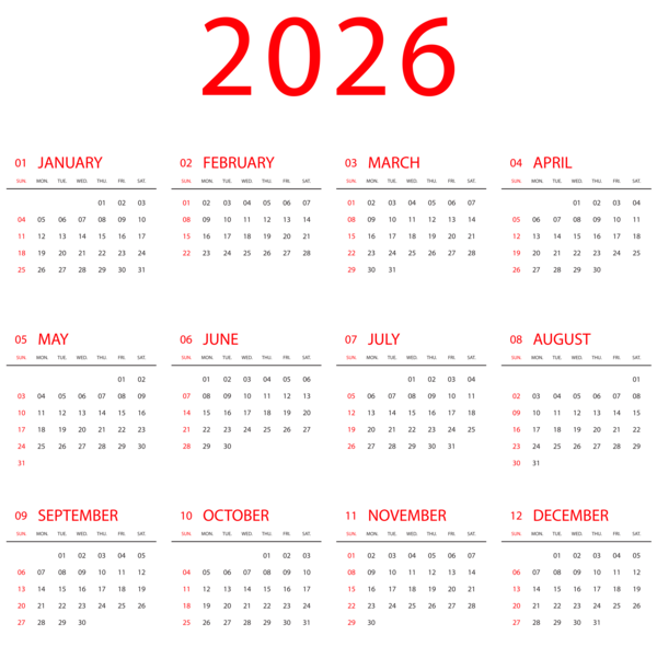 This png image - 2026 Calendar US Transparent PNG Clipart, is available for free download