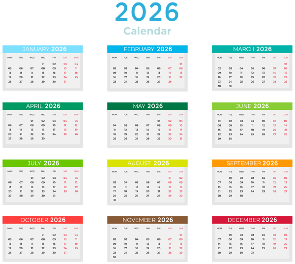 This png image - 2026 Calendar with Colors Clipart, is available for free download