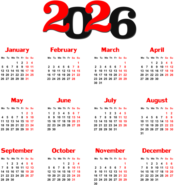 This png image - 2026 EU Calendar Black Transparent PNG Clip Art, is available for free download