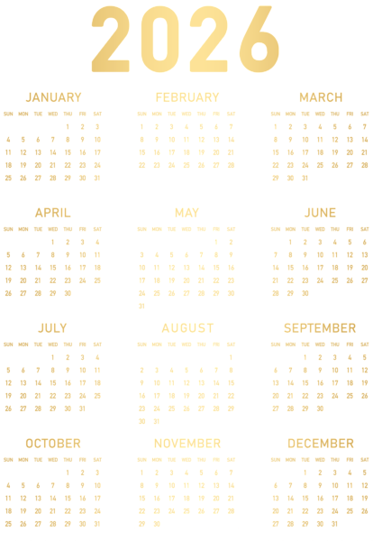 This png image - 2026 Gold Calendar US PNG Clipart, is available for free download