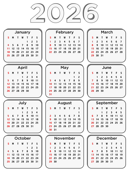 This png image - 2026 Large US Calendar, is available for free download