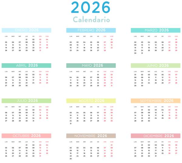 This png image - 2026 Spanish Colors Calendar Transparent Clipart, is available for free download