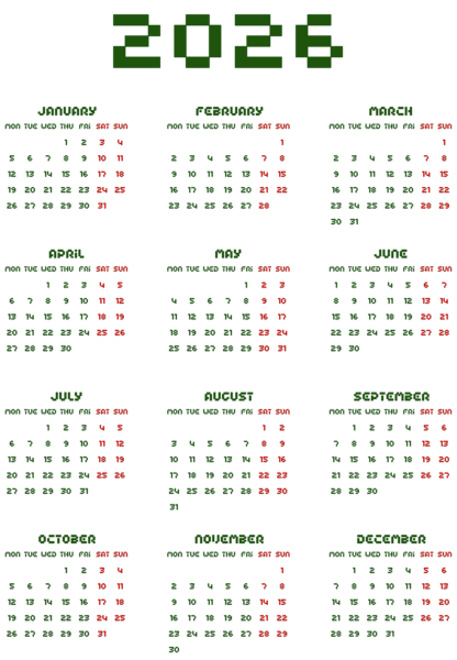This png image - 2026 Transparent Calendar Green, is available for free download