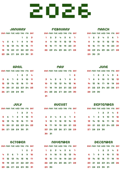 This png image - 2026 Transparent Calendar Green US, is available for free download