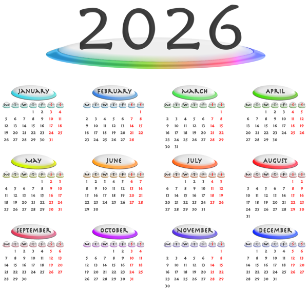 This png image - 2026 Transparent Retro Colors EU Calendar, is available for free download