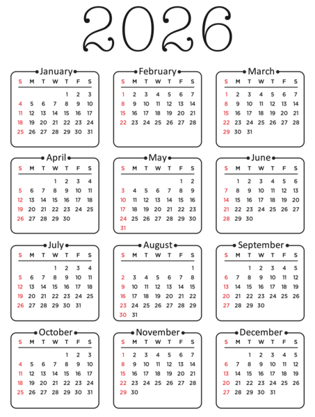 This png image - 2026 US Calendar Elegant Transparent PNG Clipart, is available for free download