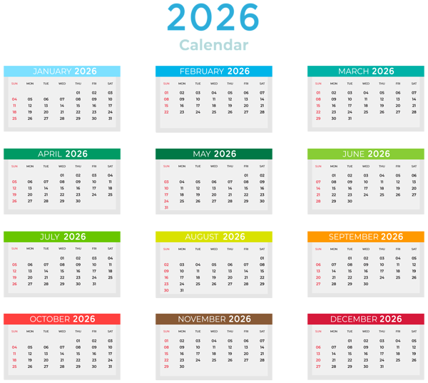 This png image - 2026 US Colors Calendar Clipart, is available for free download