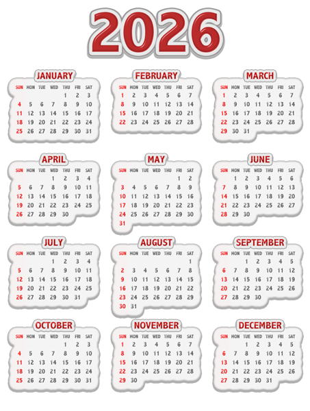 This png image - 2026 US Stylized PNG Calendar, is available for free download