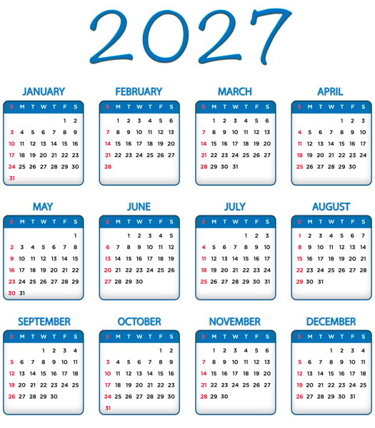 This png image - 2027 Blue Calendar Transparent Image PNG, is available for free download