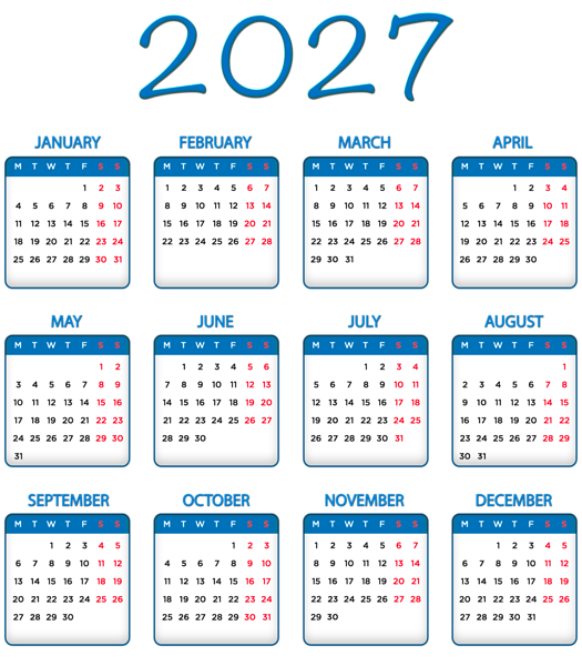This png image - 2027 Blue EU Calendar Transparent Image PNG, is available for free download