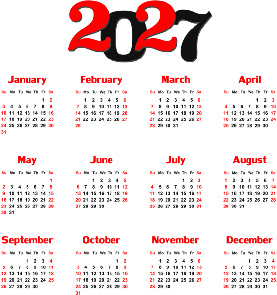This png image - 2027 Calendar Black Transparent PNG Clip Art, is available for free download
