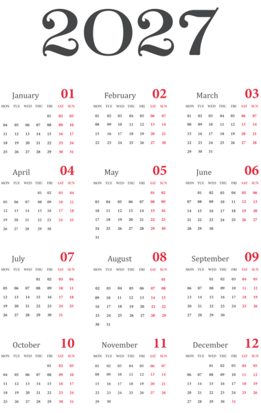 This png image - 2027 Calendar EU Grey Transparent Clipart, is available for free download