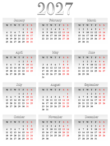 This png image - 2027 Calendar EU Large, is available for free download