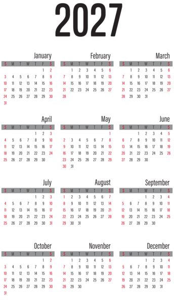 This png image - 2027 Calendar Large Transparent Image, is available for free download