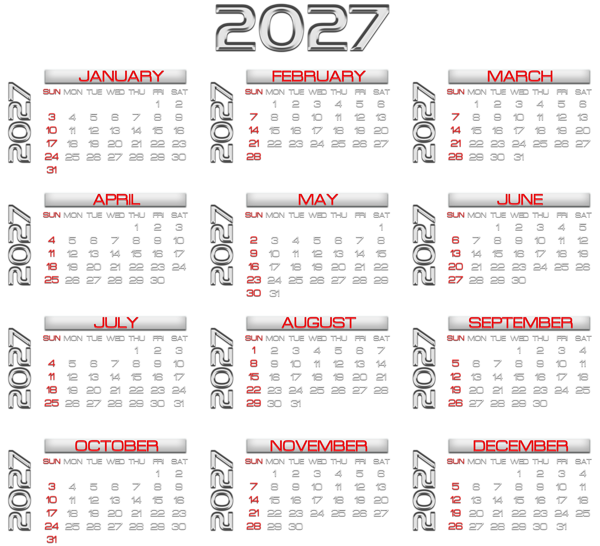 This png image - 2027 Calendar Metallic Transparent Image, is available for free download