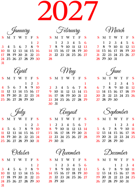 This png image - 2027 Calendar PNG Image, is available for free download