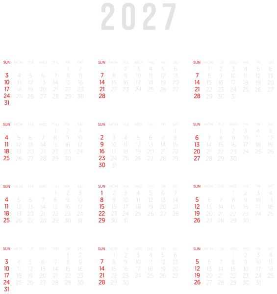 This png image - 2027 Calendar Transparent PNG Image, is available for free download