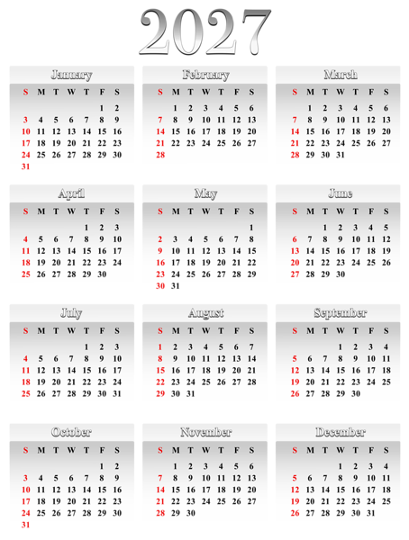 This png image - 2027 Calendar US Large, is available for free download