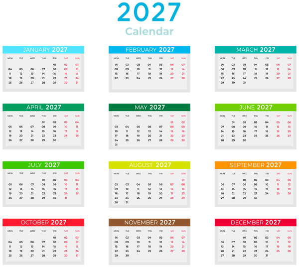 This png image - 2027 Calendar with Colors Clipart, is available for free download