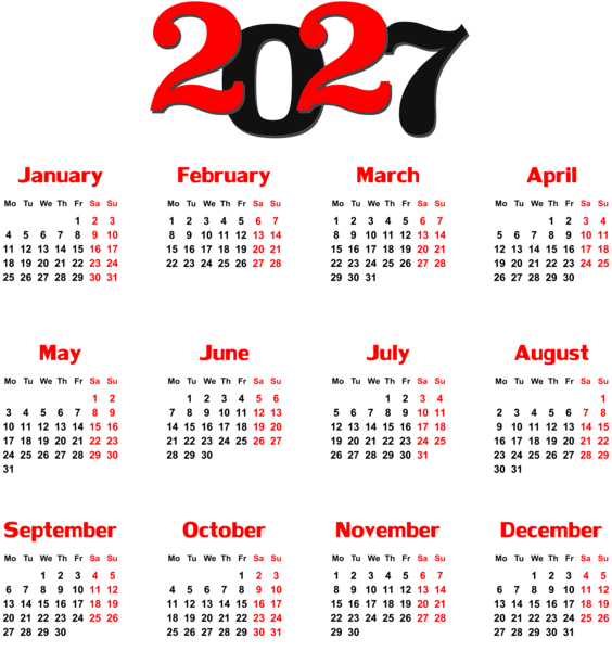 This png image - 2027 EU Calendar Black Transparent PNG Clip Art, is available for free download
