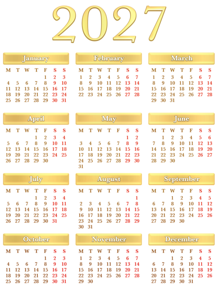 This png image - 2027 EU Calendar Gold Transparent PNG Clipart, is available for free download