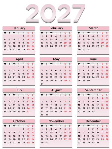 This png image - 2027 EU Calendar Pink Transparent PNG Clipart, is available for free download