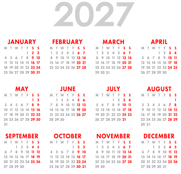 This png image - 2027 EU Calendar Transparent Image PNG, is available for free download