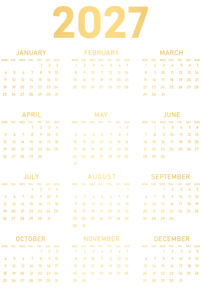 This png image - 2027 Gold Calendar PNG Clipart, is available for free download