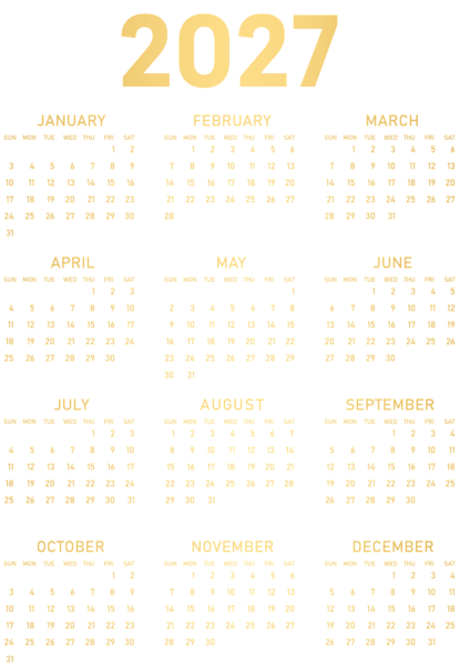 This png image - 2027 Gold Calendar US PNG Clipart, is available for free download