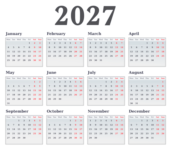 This png image - 2027 Light Calendar EU, is available for free download