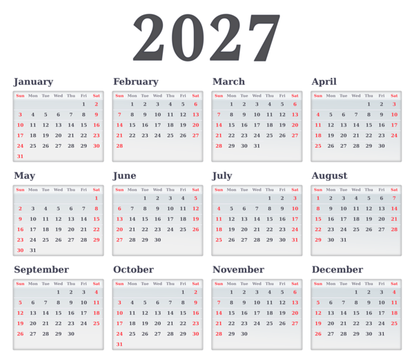 This png image - 2027 Light Calendar US, is available for free download