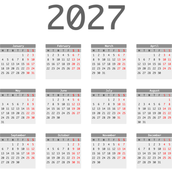 This png image - 2027 PNG EU Calendar, is available for free download