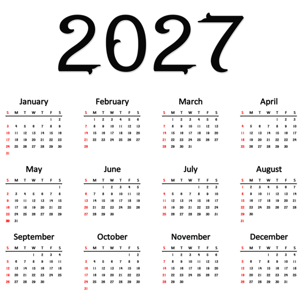 This png image - 2027 PNG Transparent Calendar, is available for free download