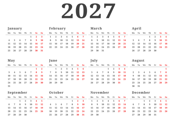This png image - 2027 Simple EU Calendar Transparent, is available for free download