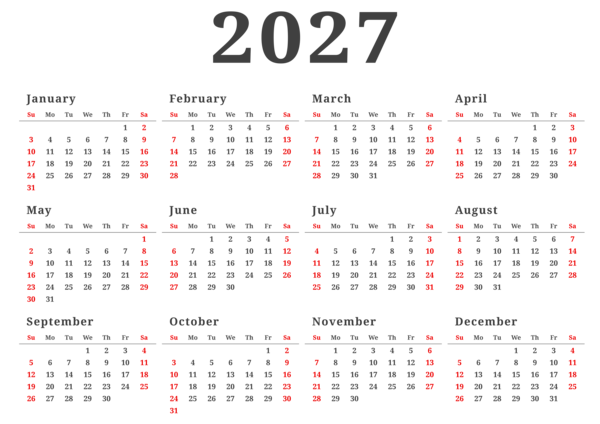 This png image - 2027 Simple US Calendar Transparent, is available for free download