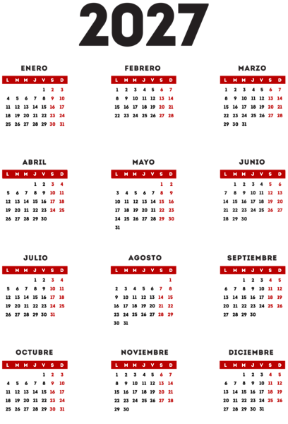 This png image - 2027 Spanish Calendar Transparent Red Black PNG Clipart, is available for free download