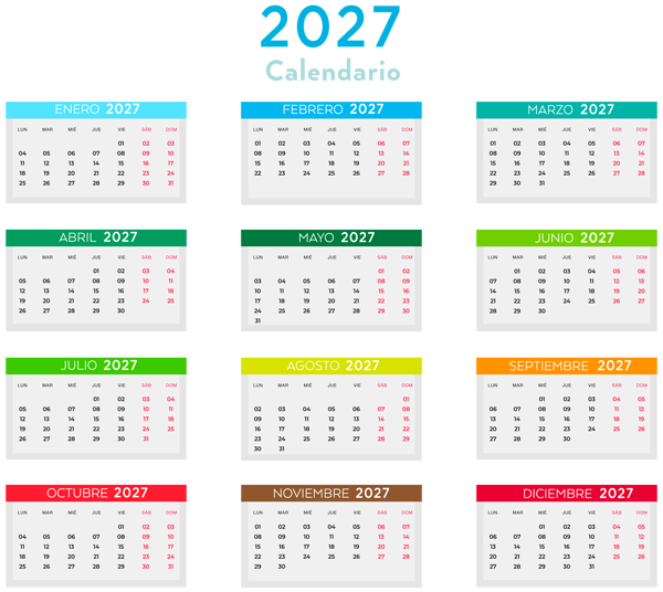 This png image - 2027 Spanish Calendar with Colors PNG Clipart, is available for free download
