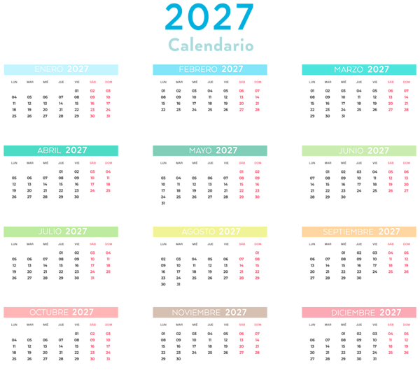 This png image - 2027 Spanish Colors Calendar Transparent Clipart, is available for free download
