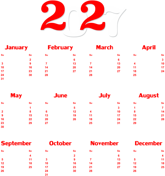 This png image - 2027 Transparent Calendar PNG Image, is available for free download