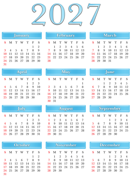 This png image - 2027 US Calendar Blue Transparent PNG Clipart, is available for free download