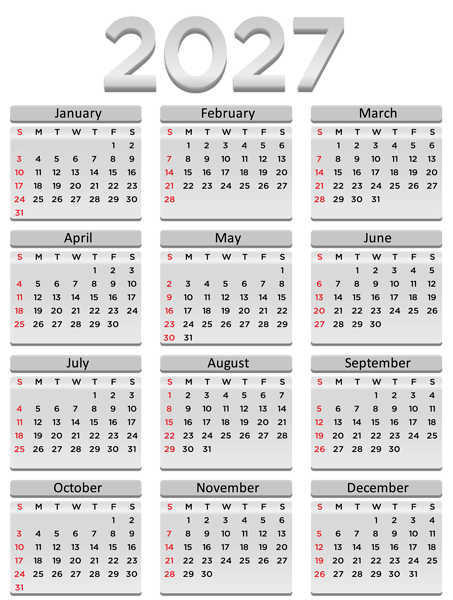 This png image - 2027 US Calendar Neutral Transparent PNG Clipart, is available for free download