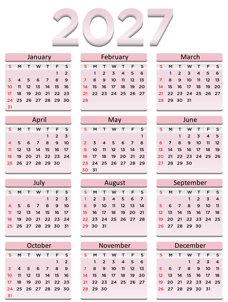 This png image - 2027 US Calendar Pink Transparent PNG Clipart, is available for free download