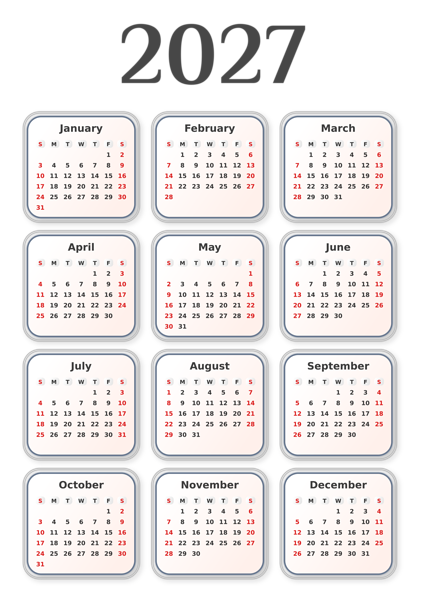 This png image - 2027 US Calendar Rounded Frames Transparent PNG Image, is available for free download