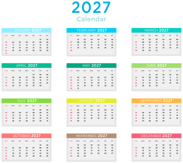 This png image - 2027 US Colors Calendar Clipart, is available for free download