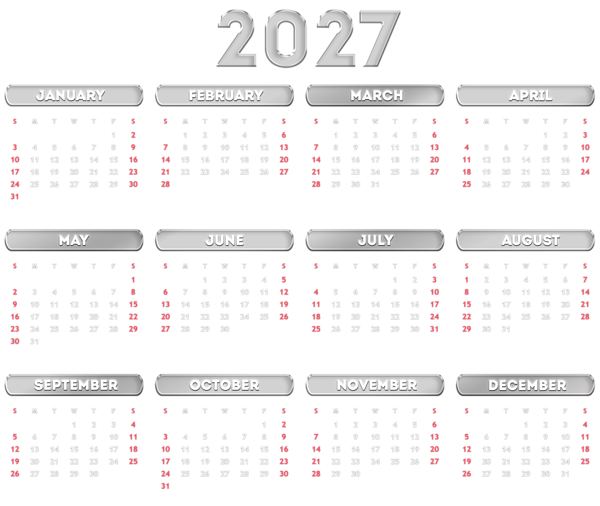 This png image - 2027 US Metal Gray Calendar Transparent PNG Image, is available for free download
