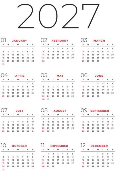 This png image - 2027 US Transparent Calendar, is available for free download