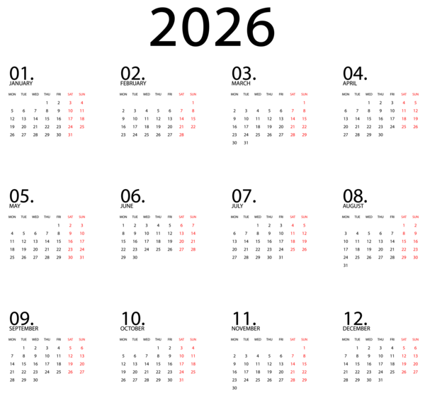 This png image - Calendar 2026 Black EU Transparent Clipart, is available for free download