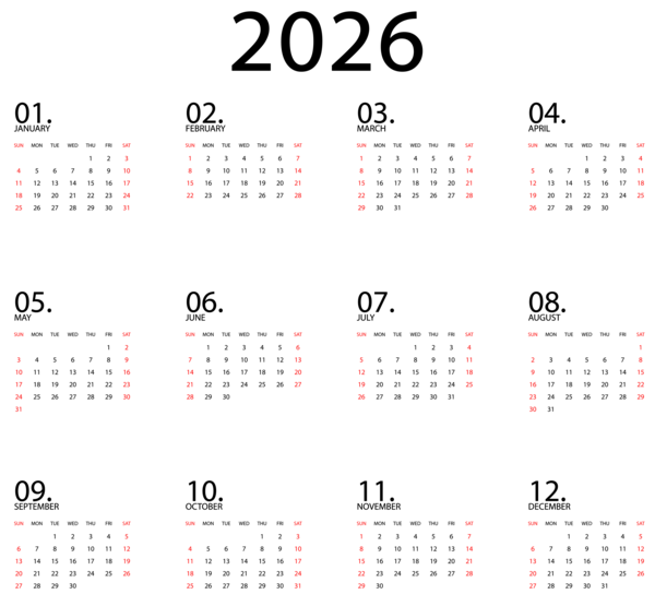 This png image - Calendar 2026 Black Transparent Clipart, is available for free download