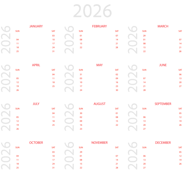 This png image - Calendar for 2026 White Transparent Clipart, is available for free download
