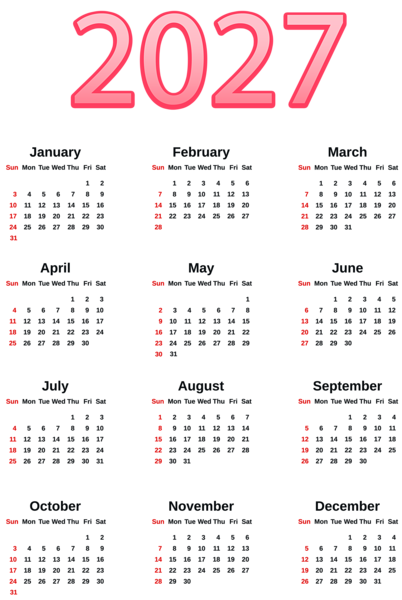 This png image - Transparent 2027 Calendar PNG Image, is available for free download